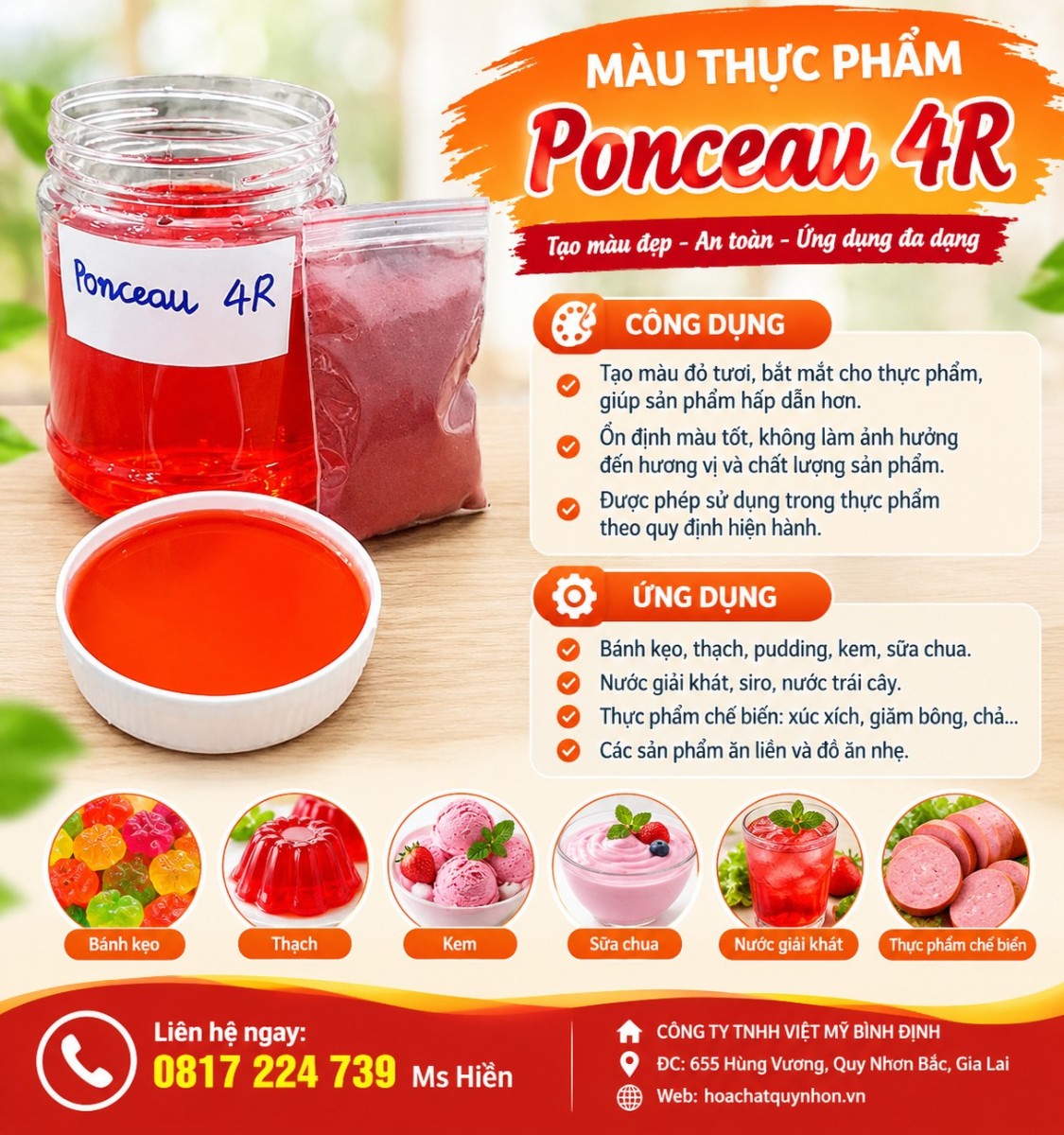 MÀU ĐỎ PONCEAU 4R THỰC PHẨM - HCQN - Ảnh 2