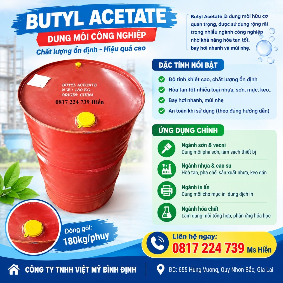 XĂNG THƠM BUTYL ACETATE- DUNG MÔI PHA SƠN - HCQN - Ảnh 2